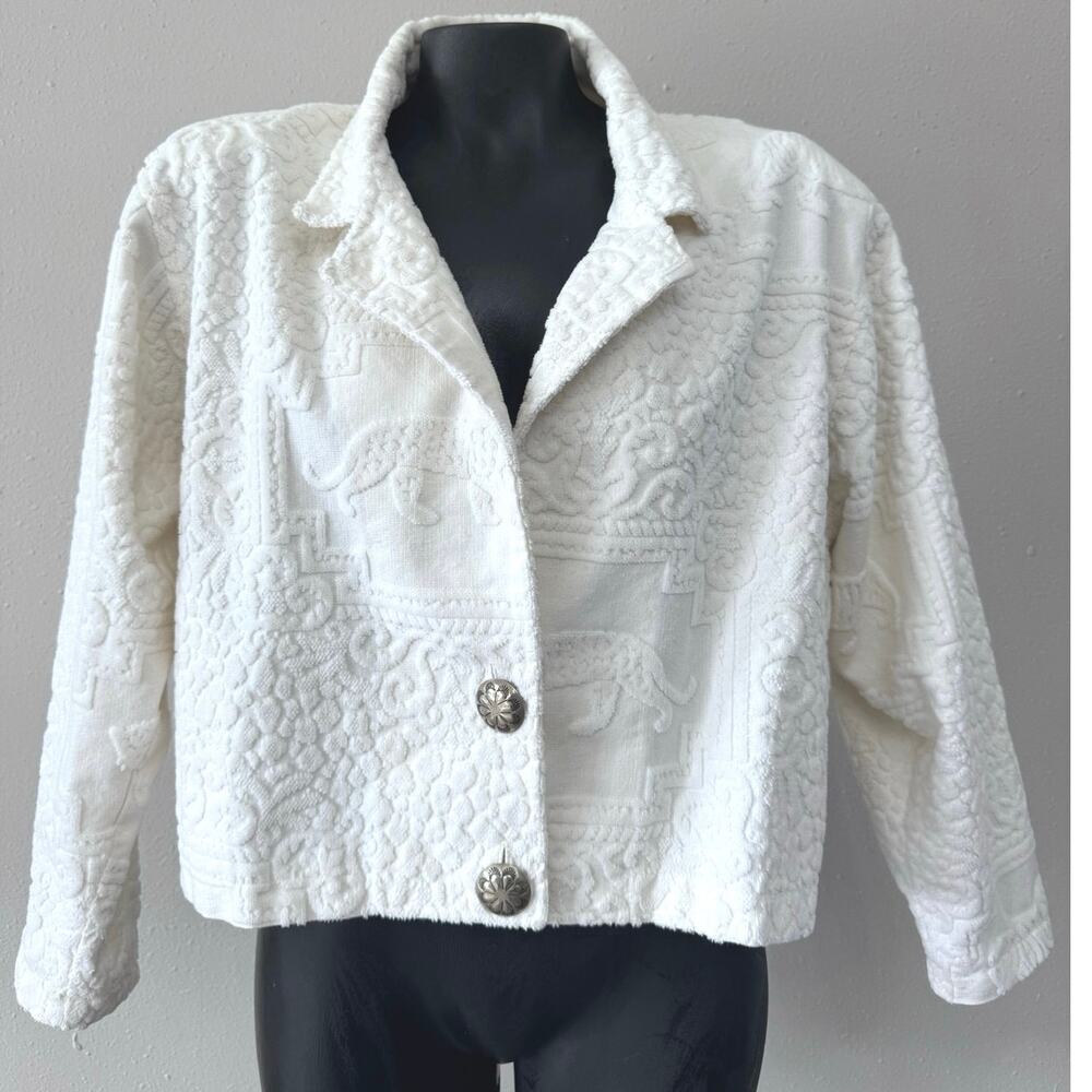 Vintage Painted Pony Cropped Jacket‎ Sz M/L Textured Tapestry Boxy USA Made Boho